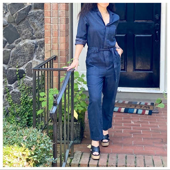 BOHO WORKMAN CHIC JEAN JUMPSUIT WITH POCKETS - Picture 4 of 10